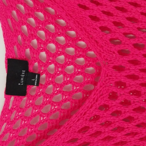 Lumiere Hippie Vest Fringe Top Crocheted Pink  Size Large - Picture 12 of 13